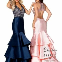 In Stock Envious Couture 1176 Size 0, 6 Long V Neck Mermaid Prom Dress Pageant Gown
