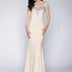 In Stock Envious Couture 15014 Size 00 Prom Dress Champagne Long Sleeves Evening Gown Backless Dresses