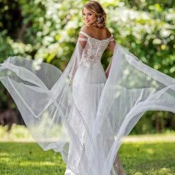 Adagio Bridal W9288 Bridal Gown Lace Cape Wedding Dress Off Shoulder Straps 9288