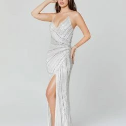 In Stock Backless Dresses Primavera Couture 3403 Size 4 Wrap Style Beaded Sequins Long Prom Dress With Slit