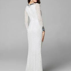 In Stock Primavera Couture 3614 Sz 4 Ivory Long Sleeve Prom Dress Fitted Formal Cut Glass Beaded Gown Long Sleeve Dresses