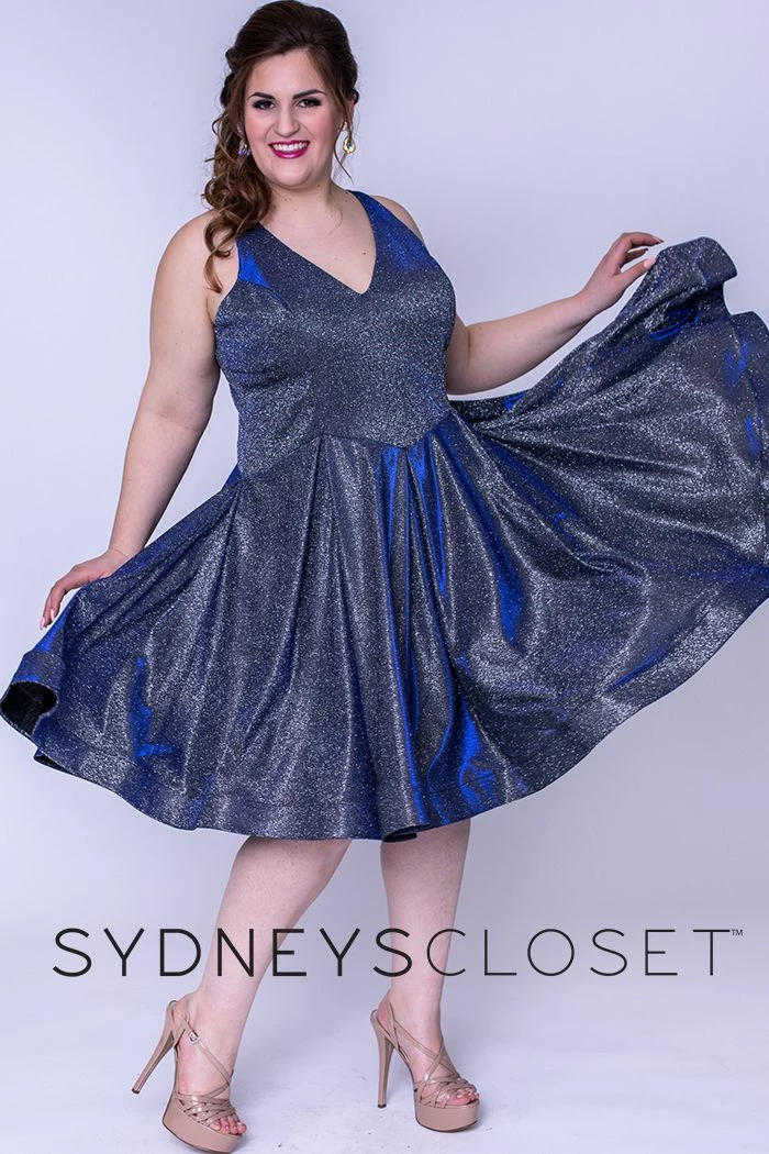 In Stock Sydney's Closet 8100 Sz 14 Cobalt V Neckline Holographic Short Formal Cocktail Dress Plus Sized 9 In Stock Sydney's Closet 8100 Sz 14 Cobalt V Neckline Holographic Short Formal Cocktail Dress Plus Sized
