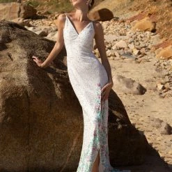 Primavera Couture 3618 Long Fitted Beaded Floral Evening Dress Prom Pageant Formal Backless Dresses