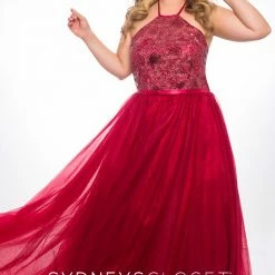 Discontinued Sydneys Closet SC 7297 High Neckline Tulle Prom Dress Ball Gown Sequins Tulle Formal Ballgown Dresses
