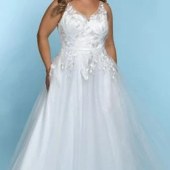 Sydney's Closet SC5243 V Neckline A Line Wedding Dress Plus Sized Sequin Tulle SC 5243 Celine