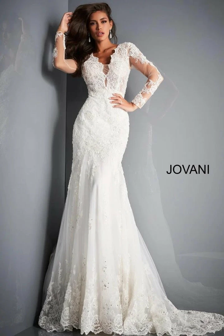 In Stock Jovani Bridal JB02579 Size 8 Long Sleeve Lace Mermaid Wedding Dress Backless V Neck 4 In Stock Jovani Bridal JB02579 Size 8 Long Sleeve Lace Mermaid Wedding Dress Backless V Neck