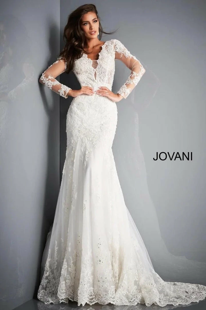 In Stock Jovani Bridal JB02579 Size 8 Long Sleeve Lace Mermaid Wedding Dress Backless V Neck 3 In Stock Jovani Bridal JB02579 Size 8 Long Sleeve Lace Mermaid Wedding Dress Backless V Neck