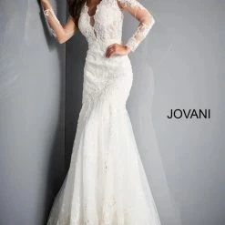 In Stock Jovani Bridal JB02579 Size 8 Long Sleeve Lace Mermaid Wedding Dress Backless V Neck 9 In Stock Jovani Bridal JB02579 Size 8 Long Sleeve Lace Mermaid Wedding Dress Backless V Neck