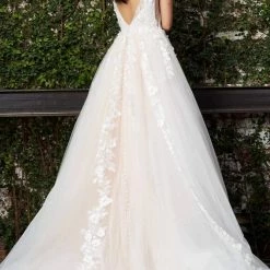 Jovani Bridal JB05353 Off White Blush Floral Appliques Bridal Ballgown A Line 3d Floral