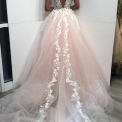 Jovani Bridal JB05353 Off White Blush Floral Appliques Bridal Ballgown A Line 3d Floral