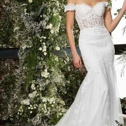 Mermaid Dresses Jovani Bridal JB07161 Lace Sheer Corset Off The Shoulder Wedding Dress Fit & Flare Gown