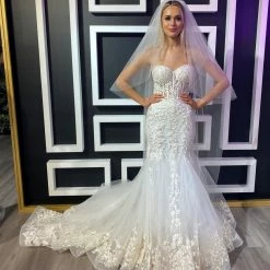 Mermaid Dresses Jovani Bridal JB07260 Sheer Corset Lace Mermaid Wedding Dress Bridal Gown Train Strapless