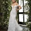 In Stock Jovani Bridal JB07266 Size 2 Long Sheer Lace V Neck Mermaid Wedding Dress Off The Shoulder