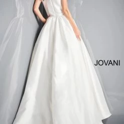 Jovani Bridal JB2500 Ivory Pleated A Line Ruffle Off The Shoulder Wedding Dress