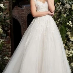 Ballgown Dresses Jovani Bridal JB67209 Long A Line Off The Shoulder Wedding Dress Sheer Sleeve Lace