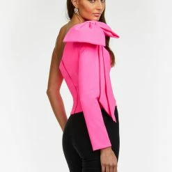 Ashleylauren Ashley Lauren 9004 One Shoulder Scuba Top With Bow Detail 13 Ashleylauren Ashley Lauren 9004 One Shoulder Scuba Top With Bow Detail