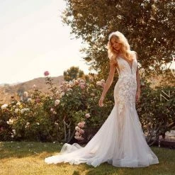 In Stock Nox Anabel JE917 Size 6, 14 3D Floral Lace Mermaid Wedding Dress Bridal Gown Boho Train Mermaid Dresses