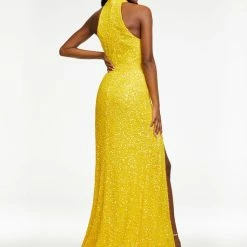 Ashleylauren Ashley Lauren 11174 Sequin Halter Evening Prom Dress With Slit High Neckline Sequin Dresses