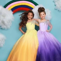 Sugar Kayne C160 Girls Pageant Dress Ombre Cape One Shoulder Long Sleeve