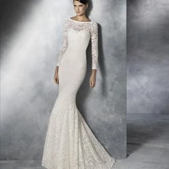 In Stock Mermaid Dresses White One Bridal JIANNA Size 10 Pronovias Wedding Dress Lace Mermaid Sheer Sleeves Gown 11 In Stock Mermaid Dresses White One Bridal JIANNA Size 10 Pronovias Wedding Dress Lace Mermaid Sheer Sleeves Gown