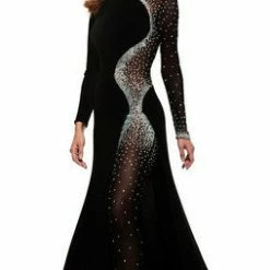 In Stock Johnathan Kayne 6093 Black Size 4 Prom Pageant Dress Jumpsuit Sheer Long Sleeve Jumpsuits & Rompers