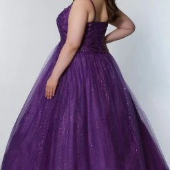 In Stock Sydney's Closet SC7328 Size 18 Black Prom Dress Glitter Ball Gown Lace Top Tulle Long Skirt SC 7328