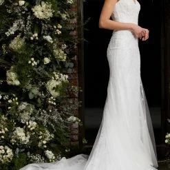 Jovani Bridal JB03909 White Spaghetti Strap Embellished Wedding Dress