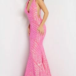 Jovani 59762 Sequin Embellished Mermaid Prom Dress Pageant Gown Plunging Neckline