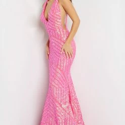 In Stock Jovani 59762 Sequin Size 2,4,6,8,10,12 Neon Hot Pink Embellished Mermaid Prom Dress Pageant Gown Mermaid Dresses