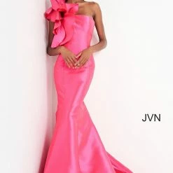 JVN By Jovani Prom Dresses JVN00650 One Shoulder Ruffle Long Mermaid Prom Dress Pageant Gown Evening Gown