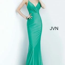 In Stock Jovani JVN00904 Long Fitted Size 2 Hunter Stretch V Neck Prom Dress Stretch Train