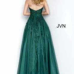 JVN By Jovani Ballgown Dresses Jovani JVN00915 Long Embellished Ball Gown Prom Dress Sheer Lace Bodice