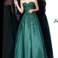 JVN By Jovani Ballgown Dresses Jovani JVN00915 Long Embellished Ball Gown Prom Dress Sheer Lace Bodice