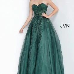 JVN By Jovani Ballgown Dresses Jovani JVN00915 Long Embellished Ball Gown Prom Dress Sheer Lace Bodice