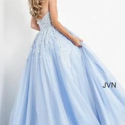 JVN By Jovani Ballgown Dresses Jovani JVN00915 Long Embellished Ball Gown Prom Dress Sheer Lace Bodice