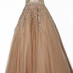 JVN By Jovani Jovani JVN00925 Embellished Lace Ball Gown Prom Dress Plunging Neckline