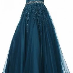 JVN By Jovani Jovani JVN00925 Embellished Lace Ball Gown Prom Dress Plunging Neckline