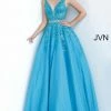 JVN By Jovani Jovani JVN00925 Embellished Lace Ball Gown Prom Dress Plunging Neckline