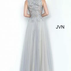 Discontinued Jovani JVN00942 Long Sheer Embroidered Tulle Ball Gown Prom Dress Plunging Neckline 12 Discontinued Jovani JVN00942 Long Sheer Embroidered Tulle Ball Gown Prom Dress Plunging Neckline