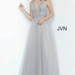Discontinued Jovani JVN00942 Long Sheer Embroidered Tulle Ball Gown Prom Dress Plunging Neckline 10 Discontinued Jovani JVN00942 Long Sheer Embroidered Tulle Ball Gown Prom Dress Plunging Neckline