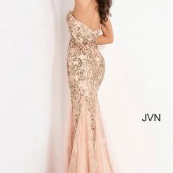 In Stock Jovani JVN00954 Size 10 Rose Gold Embellished Sequin Mermaid Prom Dress