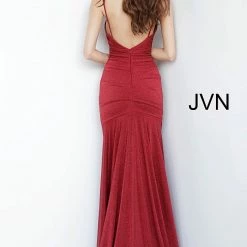 In Stock Jovani JVN00967 Size 6 Burgundy Fitted Shimmer Long Prom Dress Ruched