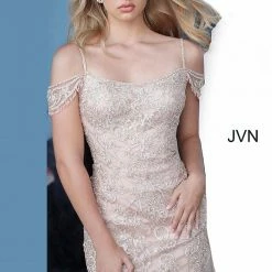 Discontinued Jovani JVN02011 Long Off The Shoulder Prom Dress Embellished Embroidery Gown Fringe & Tassels