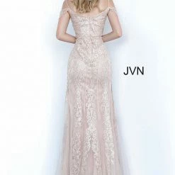 Discontinued Jovani JVN02011 Long Off The Shoulder Prom Dress Embellished Embroidery Gown Fringe & Tassels