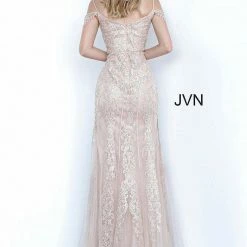 Discontinued Jovani JVN02011 Long Off The Shoulder Prom Dress Embellished Embroidery Gown Fringe & Tassels