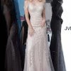 Discontinued Jovani JVN02011 Long Off The Shoulder Prom Dress Embellished Embroidery Gown Fringe & Tassels