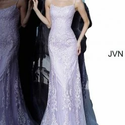In Stock Mermaid Dresses Jovani JVN02012 Size 10 Lilac Prom Dress Fitted Embroidered Lace Corset Tulle
