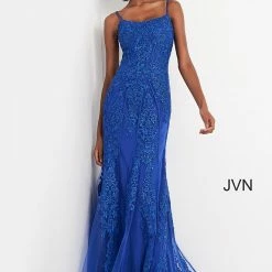 JVN By Jovani Jovani JVN02012 Long Fitted Lace Corset Tulle Prom Dress Formal Evening Gown