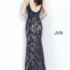 In Stock Long Sleeve Dresses Jovani JVN 02013 Long Size 14 Orange/Red Fitted Lace Prom Dress Evening Gown