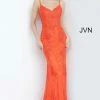 In Stock Long Sleeve Dresses Jovani JVN 02013 Long Size 14 Orange/Red Fitted Lace Prom Dress Evening Gown